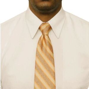 Vintage Dona/Dona Men's Tan Orange Brown Diagonal Stripe 100% Silk Tie